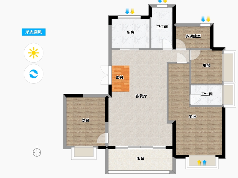 浙江省-宁波市-金地华章-106.64-户型库-采光通风