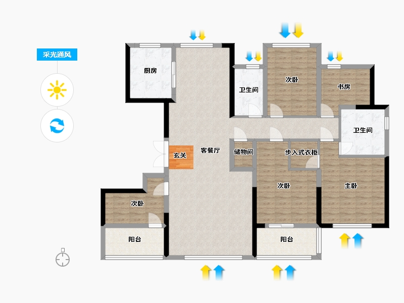 浙江省-宁波市-美的・美颐园-150.00-户型库-采光通风