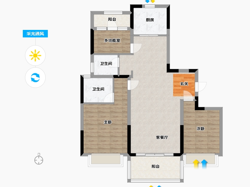 浙江省-宁波市-龙湖・天曜-94.89-户型库-采光通风