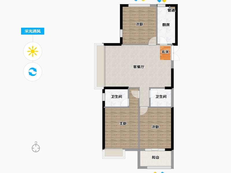 山东省-菏泽市-中央檀府-100.32-户型库-采光通风