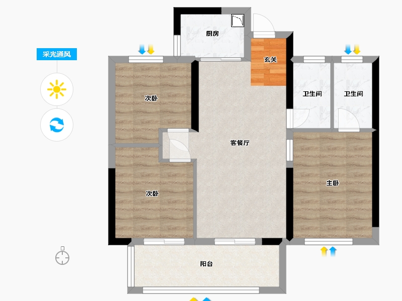 福建省-福州市-世茂云樽-70.78-户型库-采光通风