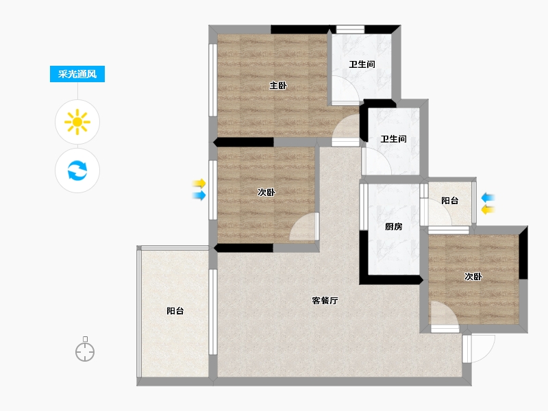 四川省-泸州市-阳光壹号院-68.66-户型库-采光通风