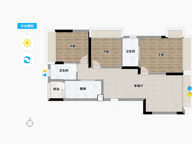 四川省-成都市-九龙仓时代小镇1号府邸-86.28-户型库-采光通风