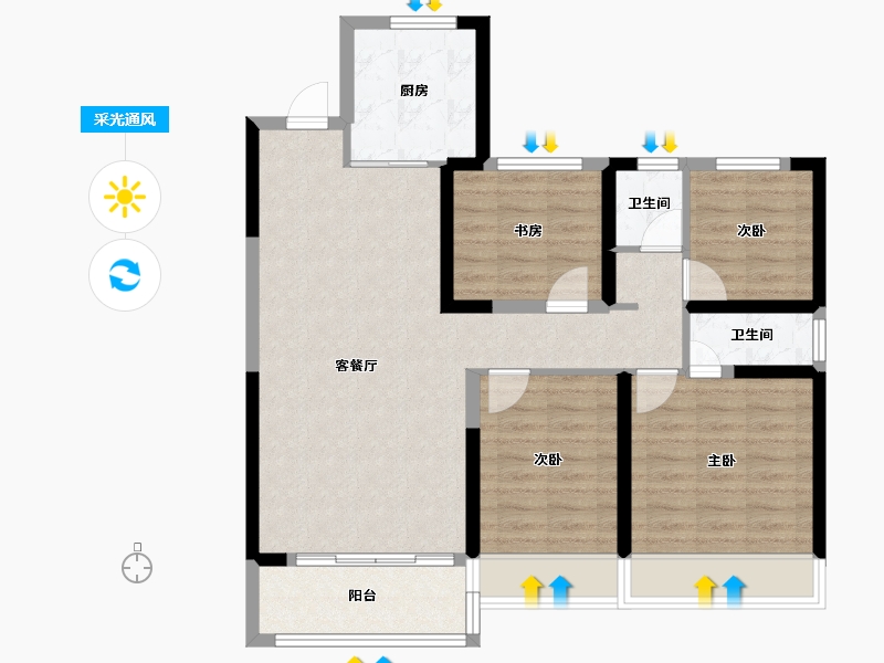 河南省-郑州市-碧桂园双湖城-87.14-户型库-采光通风