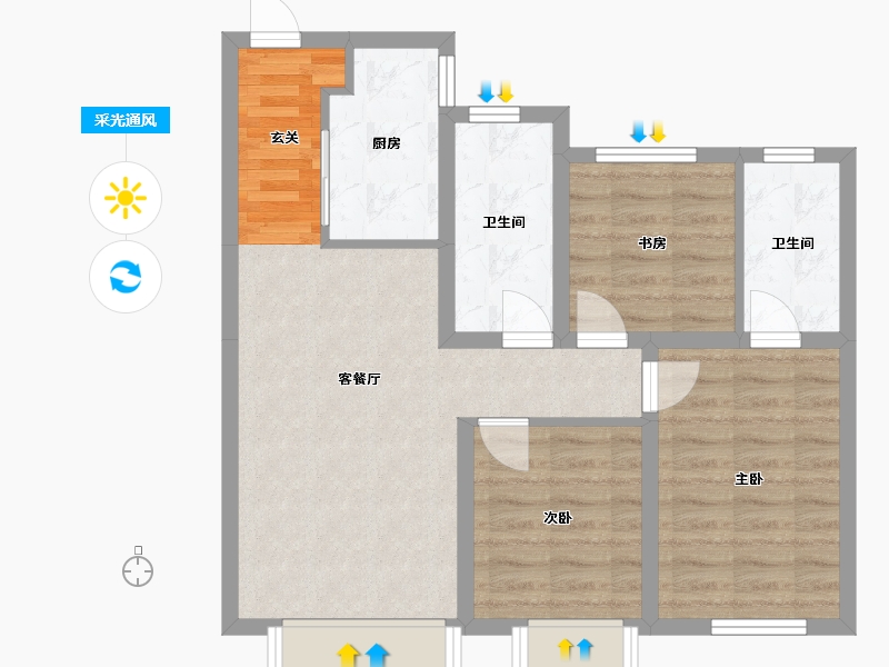 吉林省-长春市-金地江山�L�A-69.81-户型库-采光通风