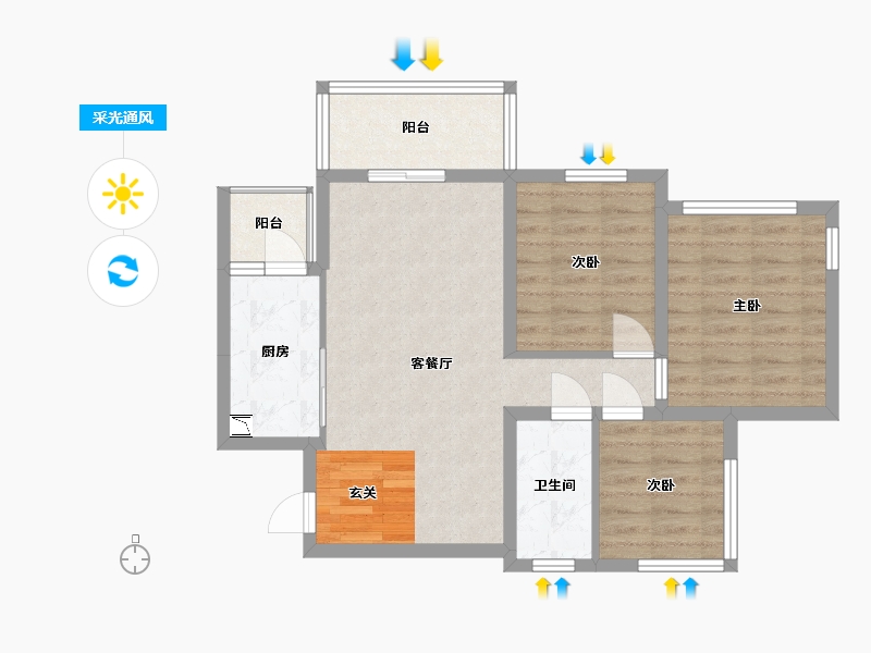 四川省-南充市-鸿通・翡翠城・紫曦府-71.02-户型库-采光通风