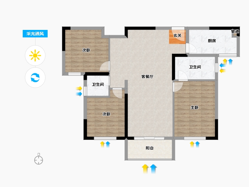 江苏省-南京市-仁恒江湾世纪-102.42-户型库-采光通风