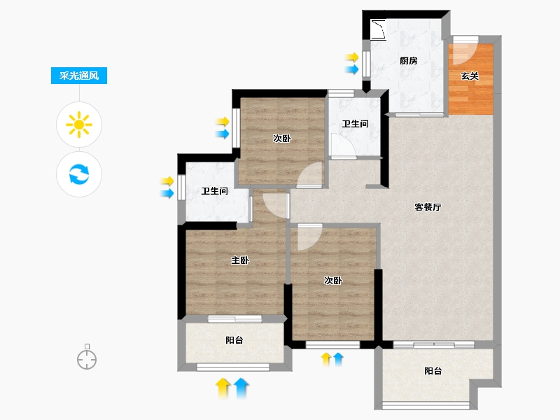 福建省-泉州市-嘉誉风华-80.46-户型库-采光通风