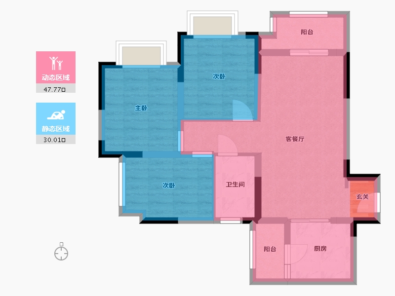 重庆-重庆市-新城・琅翠-68.39-户型库-动静分区