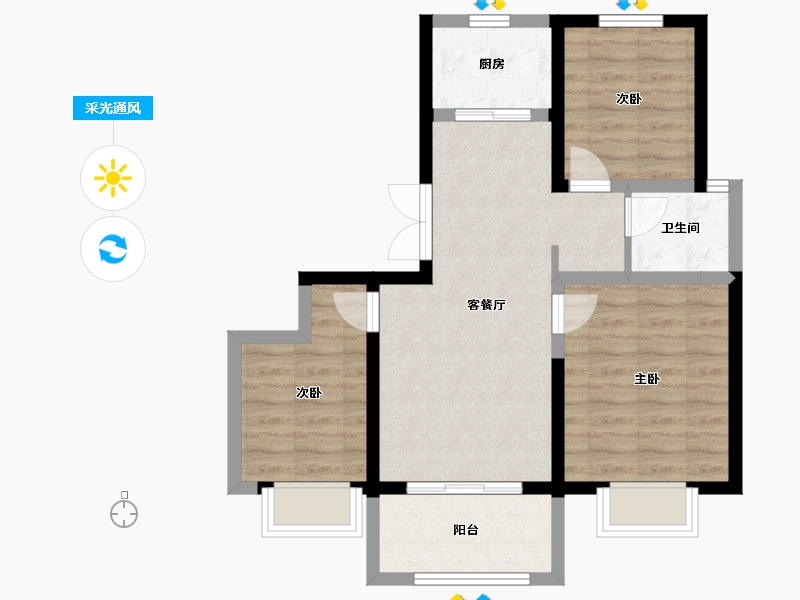 陕西省-西安市-当代上品湾MOMΛ-65.62-户型库-采光通风