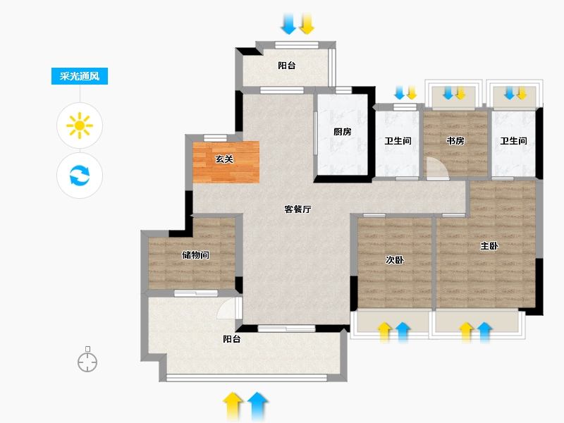 北京-北京市-融创云水观�Z花园-100.69-户型库-采光通风