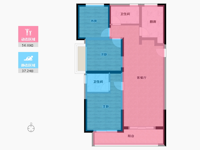 陕西省-西安市-金辉・崇文府-82.66-户型库-动静分区