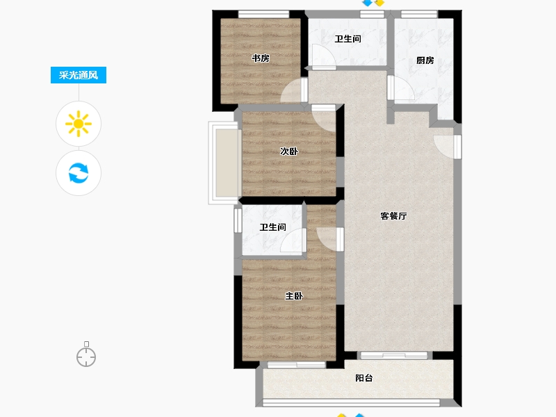 陕西省-西安市-金辉・崇文府-82.66-户型库-采光通风