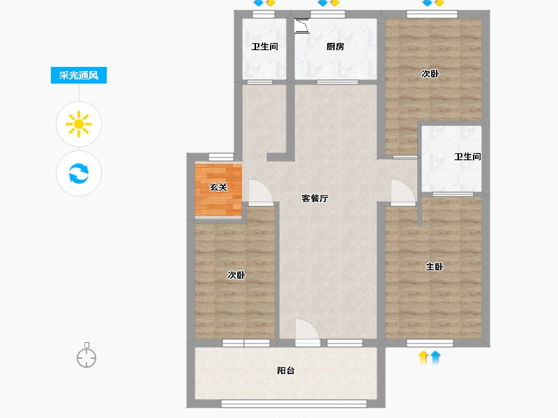 山东省-青岛市-万科・金域北岸-90.40-户型库-采光通风