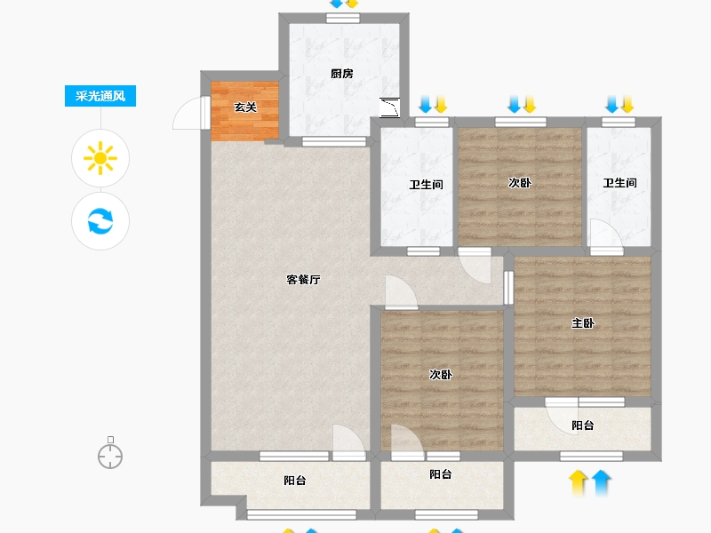 山东省-青岛市-金地・格林美景-102.40-户型库-采光通风