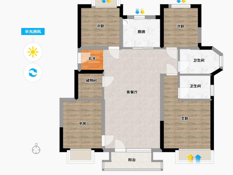 辽宁省-大连市-保利金地湖光山语-92.63-户型库-采光通风