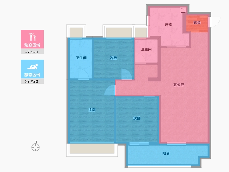 江苏省-南通市-万科・时代之光-89.60-户型库-动静分区