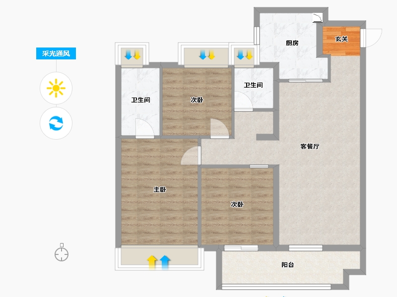 江苏省-南通市-万科・时代之光-89.60-户型库-采光通风