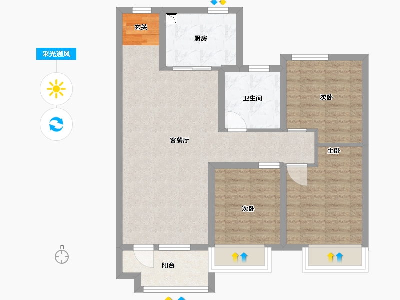 山东省-威海市-鑫都・观澜悦-73.48-户型库-采光通风