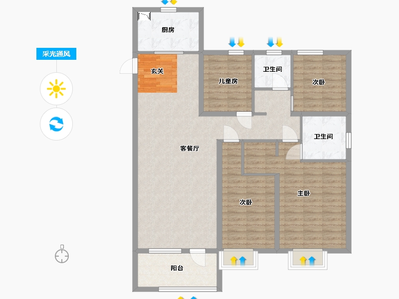 山东省-威海市-蓝光雍锦湾-113.59-户型库-采光通风