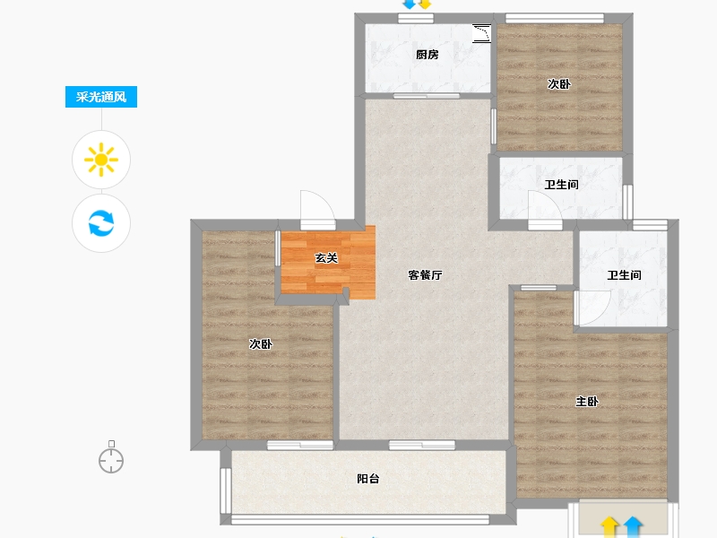 江苏省-南通市-万科翡翠东第（万科院子）-94.40-户型库-采光通风