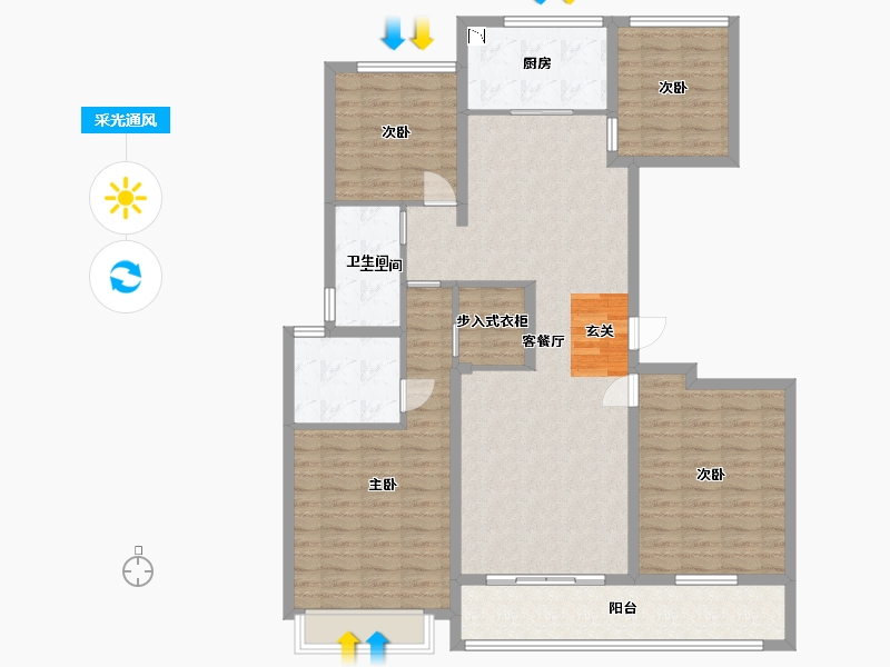 江苏省-南通市-滨江曙光之星-128.80-户型库-采光通风