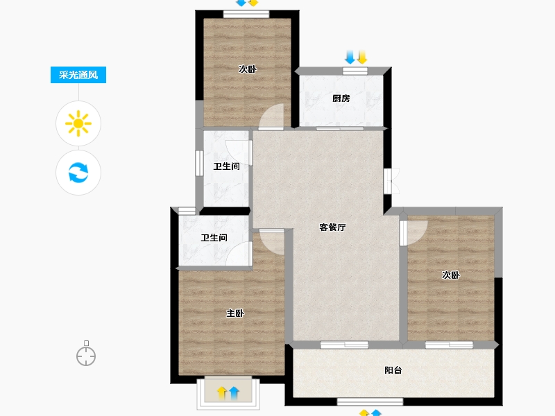 陕西省-西安市-蓝光长岛国际社区-80.48-户型库-采光通风