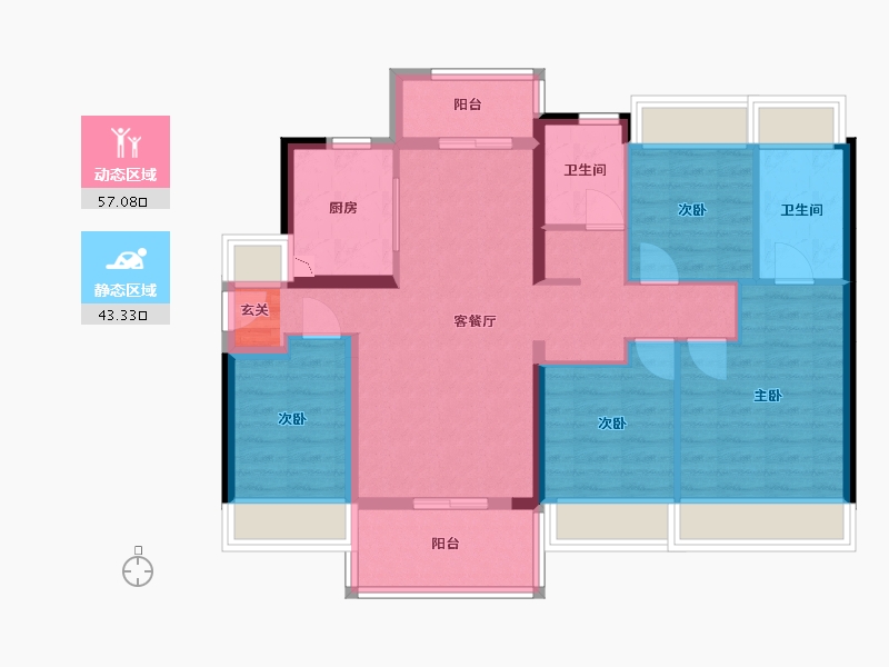 广东省-江门市-美的未来中心丨海棠公馆-88.86-户型库-动静分区