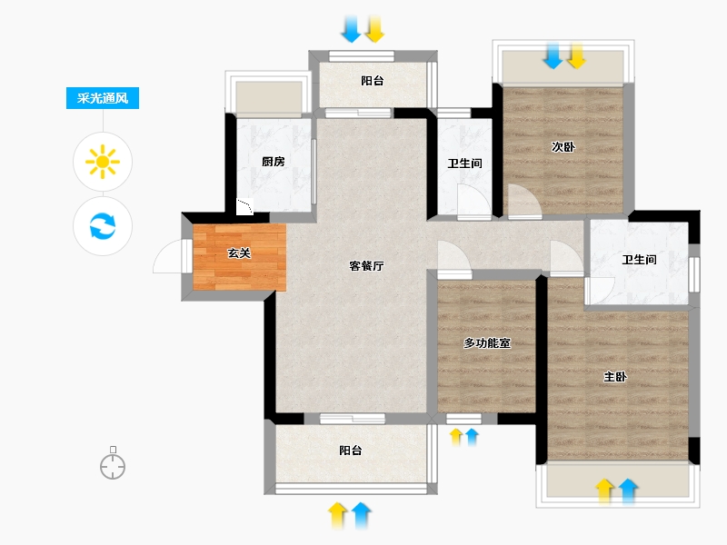 广东省-江门市-新会骏景湾・领誉-74.66-户型库-采光通风