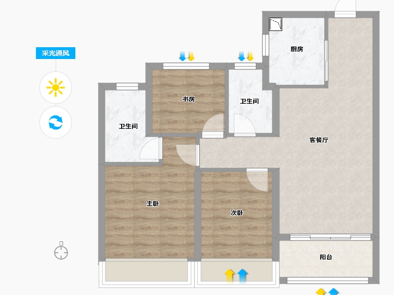 浙江省-温州市-保利・大国�Z-71.20-户型库-采光通风