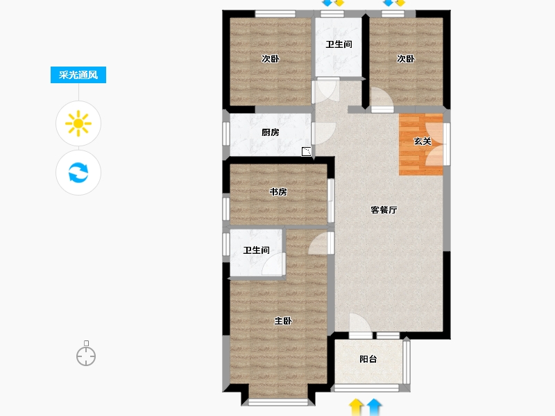 河北省-廊坊市-荣盛・桃李观邸-86.18-户型库-采光通风