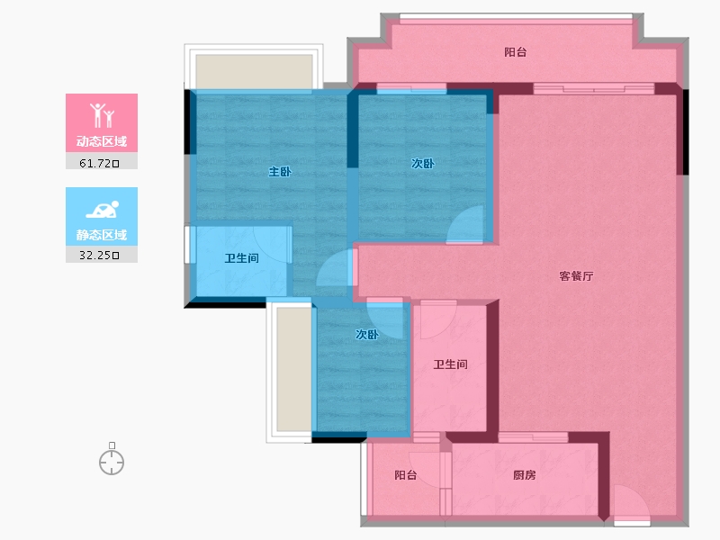 重庆-重庆市-泰吉滨江二期岭澜-83.41-户型库-动静分区