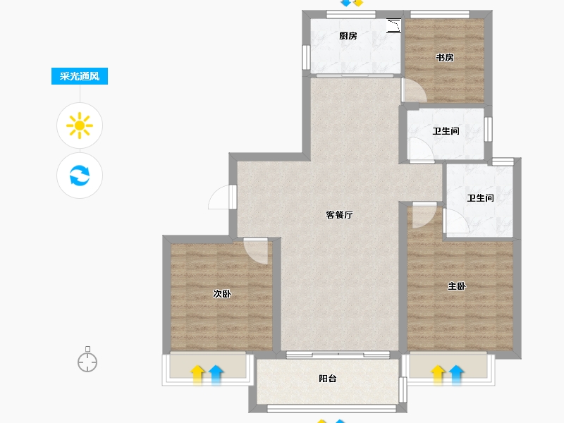 浙江省-温州市-华侨城欢乐天地-84.80-户型库-采光通风