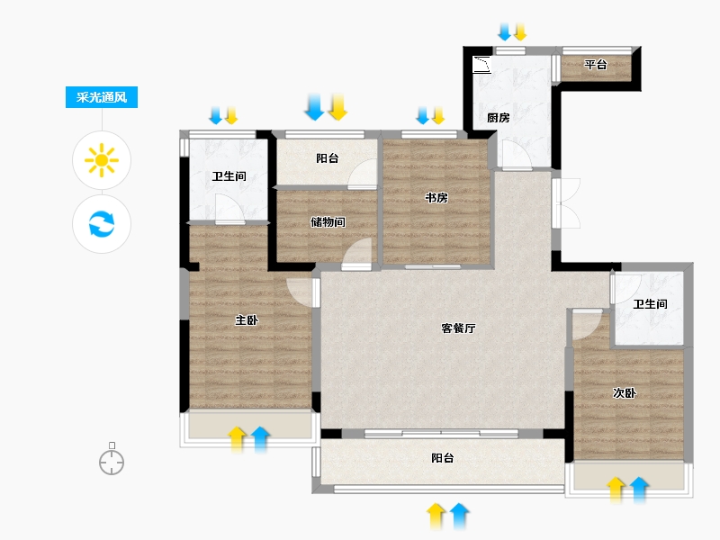 浙江省-温州市-时代瓯海壹品-111.20-户型库-采光通风