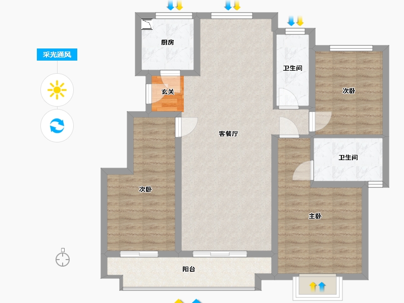 浙江省-舟山市-恒大悦珑湾-94.40-户型库-采光通风