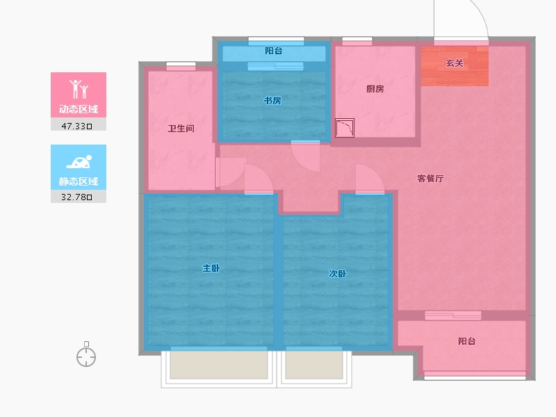 浙江省-舟山市-宝龙世茂・璀璨世家-70.40-户型库-动静分区