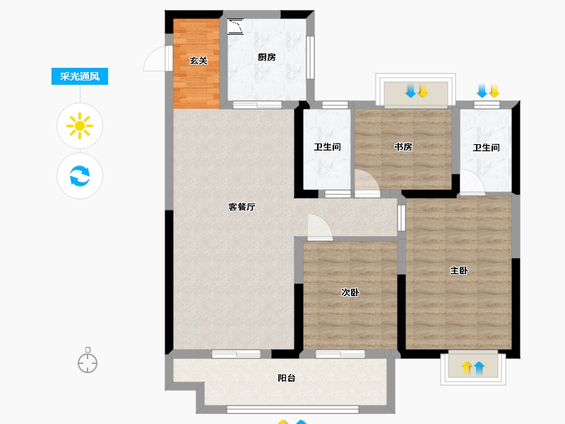 江苏省-常州市-桃李东方-92.00-户型库-采光通风