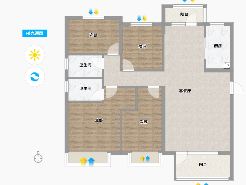 河北省-唐山市-碧桂园遵府-105.33-户型库-采光通风