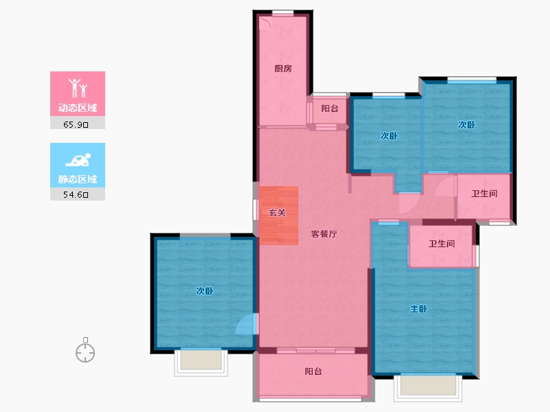 陕西省-渭南市-渭南恒大�B睿府-107.95-户型库-动静分区