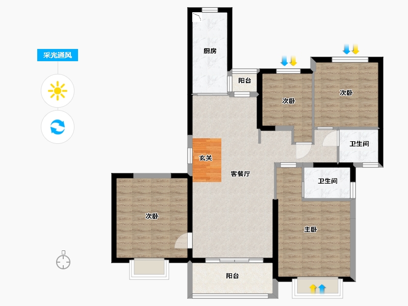 陕西省-渭南市-渭南恒大�B睿府-107.95-户型库-采光通风