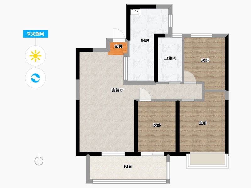 陕西省-渭南市-渭南宝能华府-77.14-户型库-采光通风