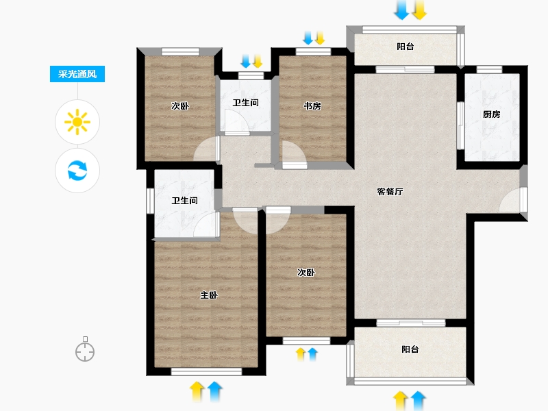 海南省-海口市-雅居乐金沙湾-98.39-户型库-采光通风