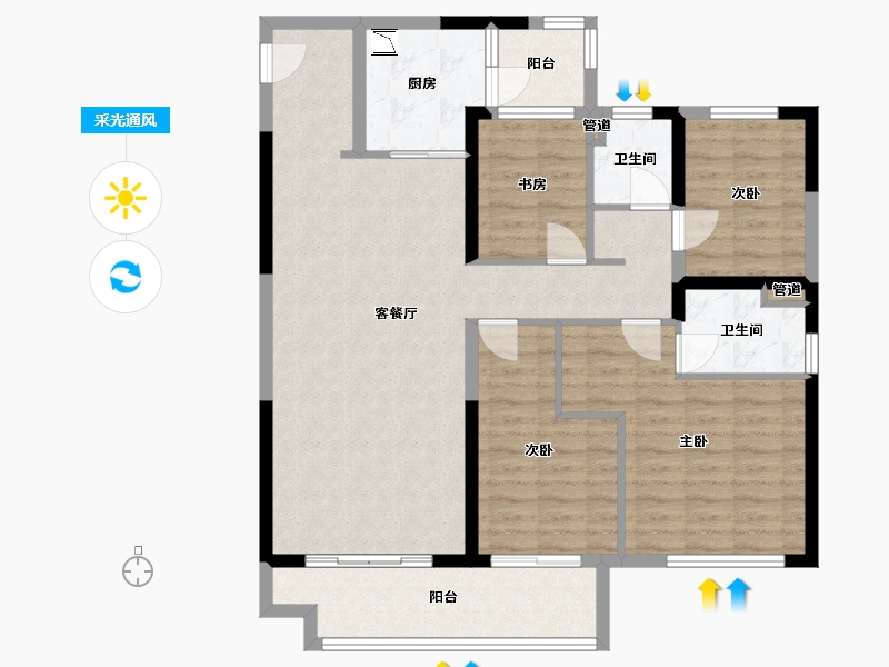 陕西省-汉中市-地建嘉信・臻华府-104.72-户型库-采光通风