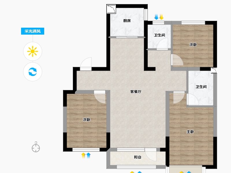 辽宁省-沈阳市-金沙巴黎花园-81.82-户型库-采光通风