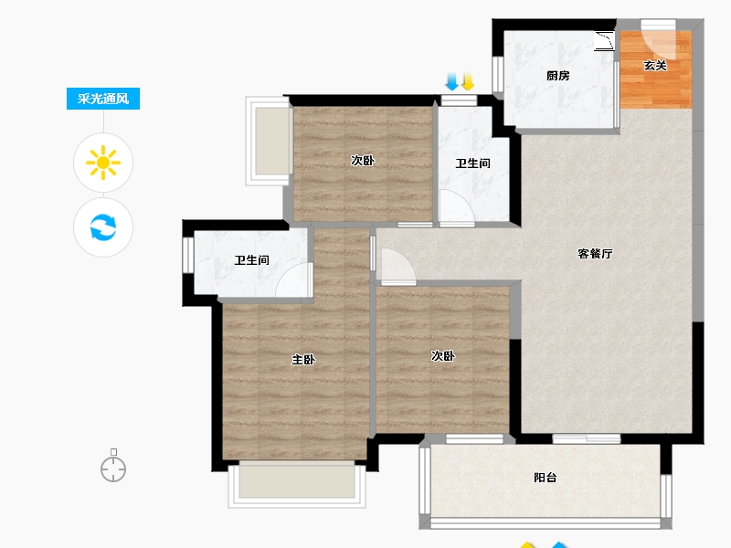 广西壮族自治区-南宁市-龙光天瀛-88.64-户型库-采光通风