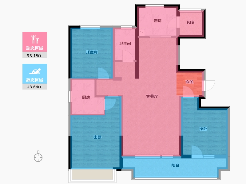 山东省-青岛市-世茂香奈公馆-94.20-户型库-动静分区