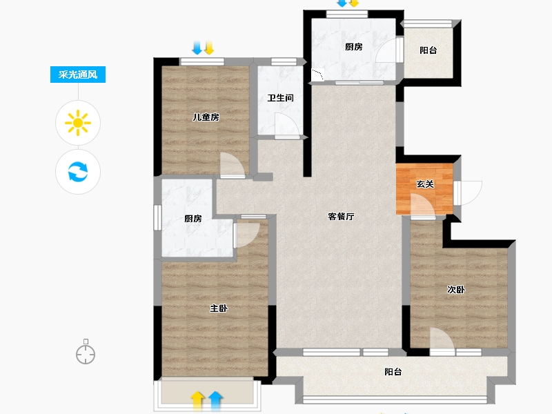 山东省-青岛市-世茂香奈公馆-94.20-户型库-采光通风