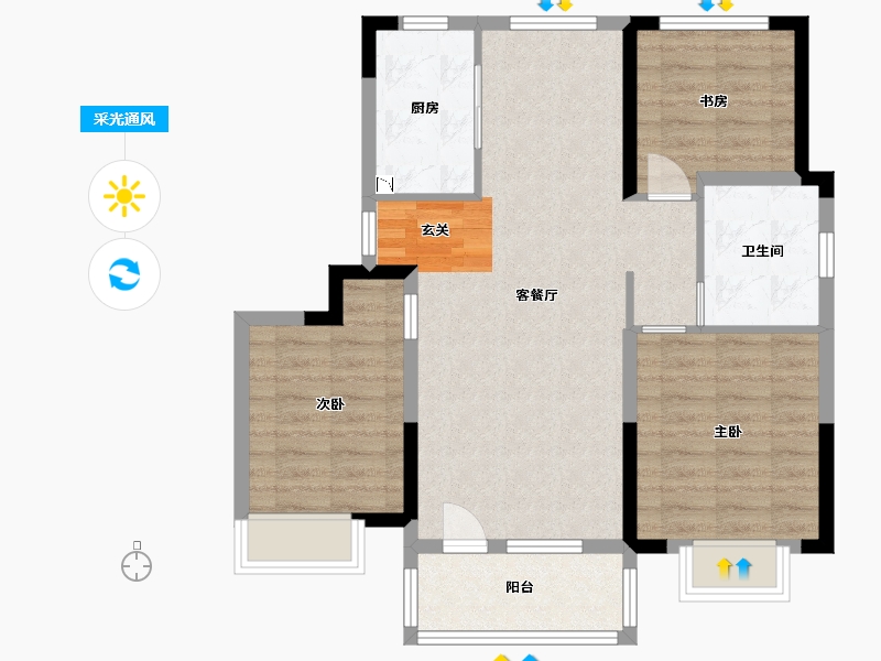 山东省-青岛市-鑫江花漾里-77.60-户型库-采光通风