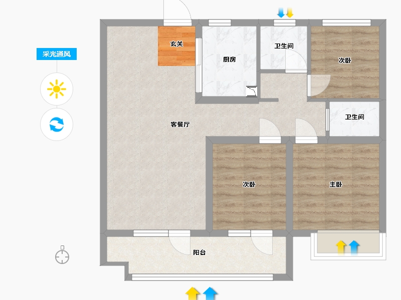 山东省-青岛市-越秀星汇城-76.00-户型库-采光通风