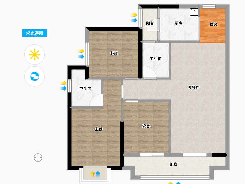 广东省-佛山市-建投绿地・璀璨天城-84.35-户型库-采光通风